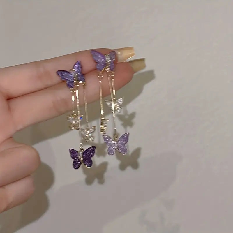 Aretes Colgantes Mariposa Lila